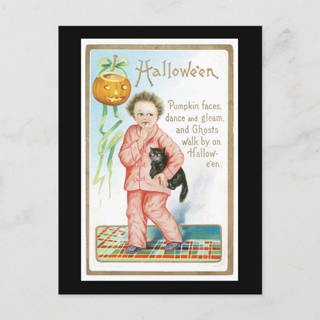 Postal Halloween Black Cat and Boy (Anverso)