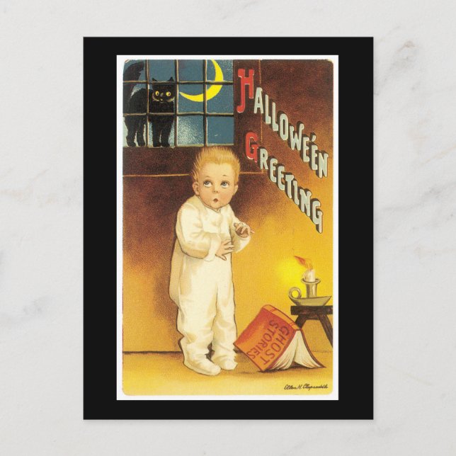 Postal Halloween Black Cat and Child (Anverso)