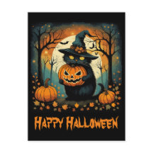 Halloween Black Cat Creepkin Calabaza Llena de Lun