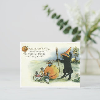 Postal Halloween Black Cat Kitten Mice Mouse Postcard
