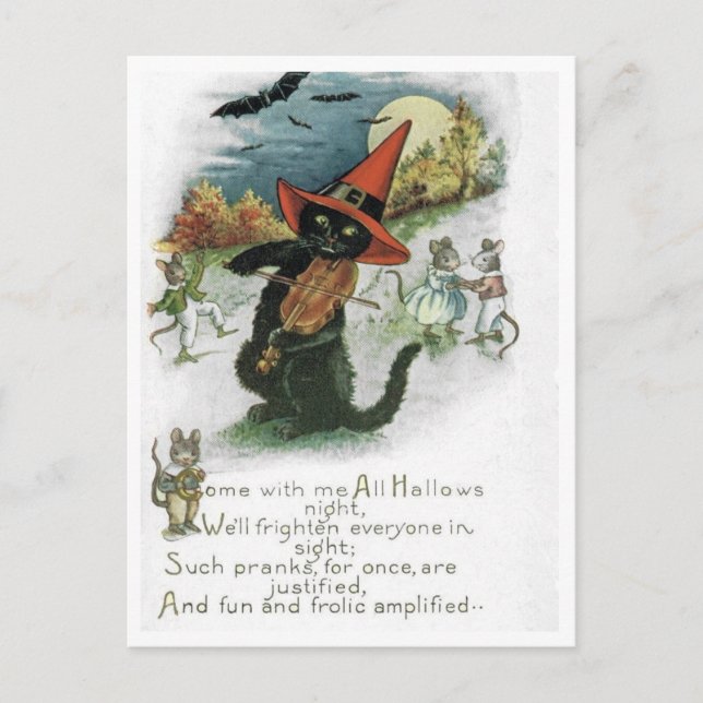 Postal Halloween Black Cat Kitten Mice Mouse Postcard (Anverso)