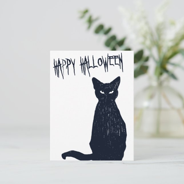 Postal Halloween Black Cat Postcard Silhouette (Anverso de pie)