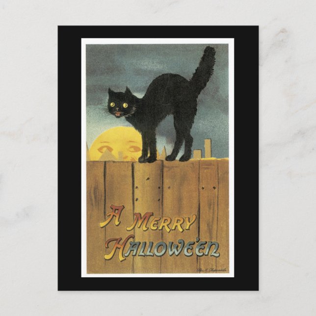 Postal Halloween Black Cat y Fullmoon (Anverso)