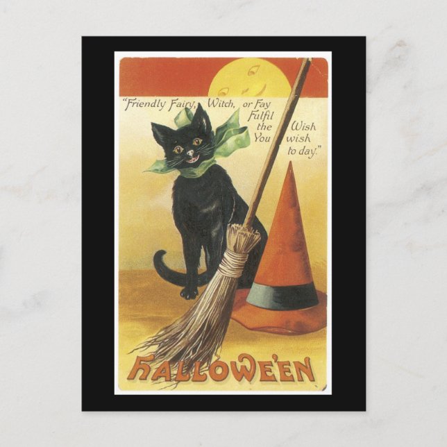 Postal Halloween Black Cat y Fullmoon (Anverso)