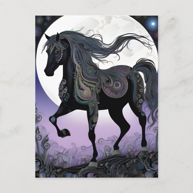 Postal Halloween Black Horse Full Moon (Anverso)
