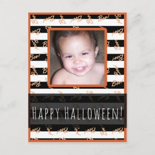 Postal Halloween Black White Stripes Moderno Boo Photo
