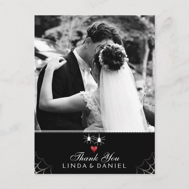 Postal Halloween Boda Spider Gothic Gracias Foto (Anverso)