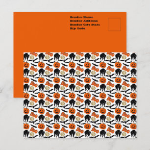 Postal Halloween Boo Bats Calabaza De Gatos Y Dibujo De L
