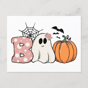 Postal Halloween Boo Ghost Pumpkin Bats Cobweb