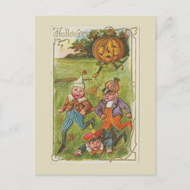 Postal Halloween Boys y Jack O'Lantern Vintage (Anverso)