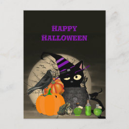 Postal Halloween Bruja Gato Negro Para Niños Postcard