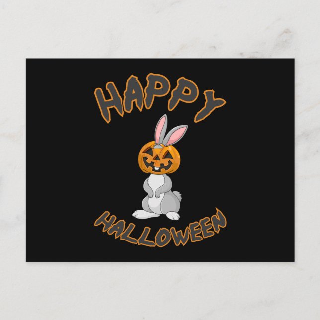 Postal Halloween Bunny Rabbit Pumpkin Horror Idea de Rega (Anverso)