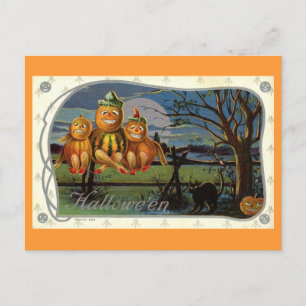 Postal Halloween Calabaza Hombres Vintage Fantasy