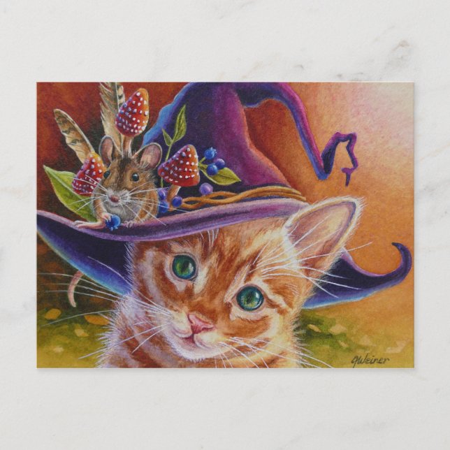 Postal Halloween Cat and Mouse No. 1 Watercolor Art (Anverso)