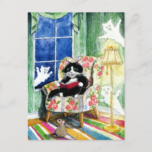 Postal Halloween Cat Mouse Ghosts postcard (Anverso)