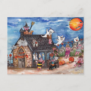 Postal Halloween Cerdos Trick or Trek, Ghosts acuarela