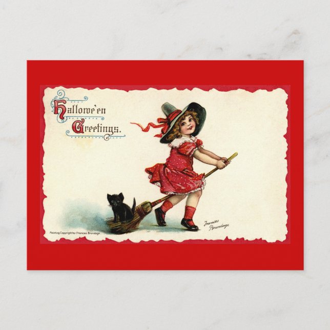 Postal Halloween, Chica de la pequeña bruja (Anverso)