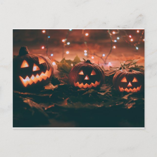 Postal Halloween con calabazas y luces (Anverso)