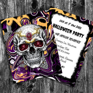 Postal Halloween con la piel de azúcar negro y morado