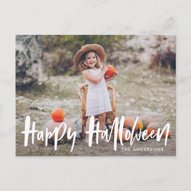 Postal Halloween con letras de mano | Foto de Halloween (Anverso)