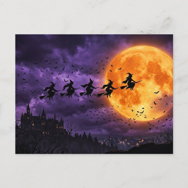 Postal Halloween con Luna y Bruja (Anverso)