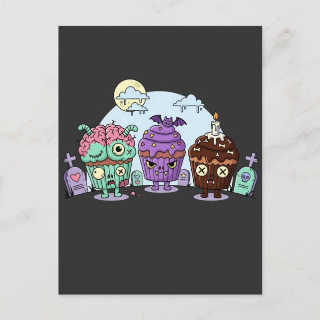 Postal Halloween con torta zombie (Anverso)