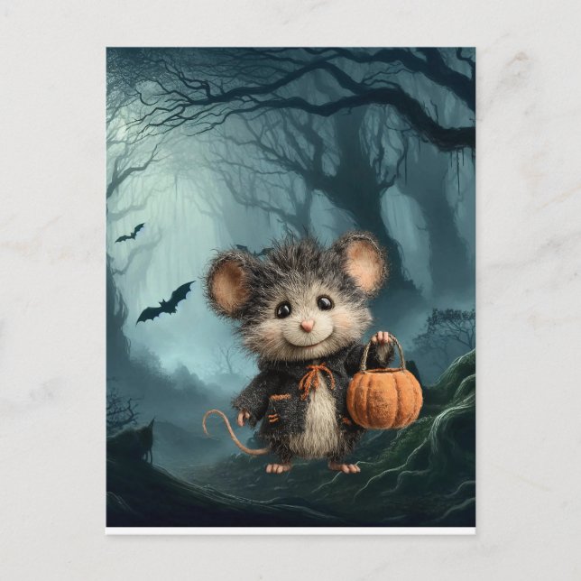 Postal Halloween con truco de ratón o tratante (Anverso)