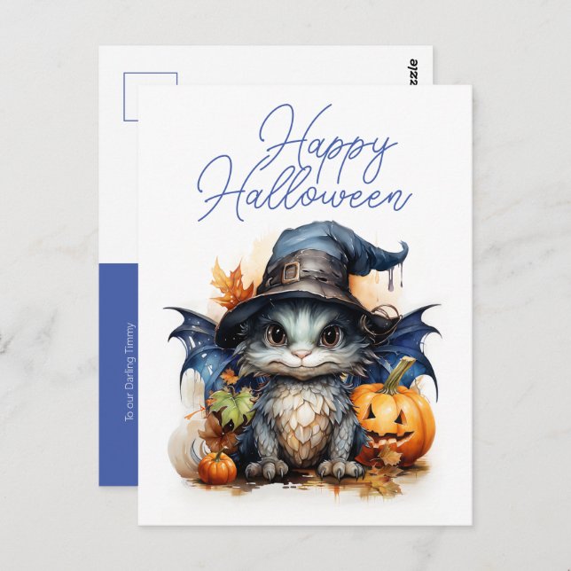 Postal Halloween con una cuatricromía para niños (Anverso / Reverso)