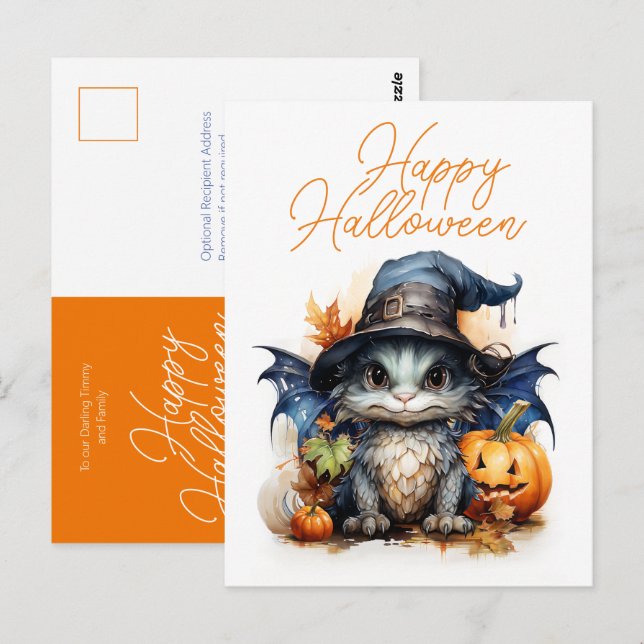 Postal Halloween con una cuatricromía para niños (Anverso / Reverso)