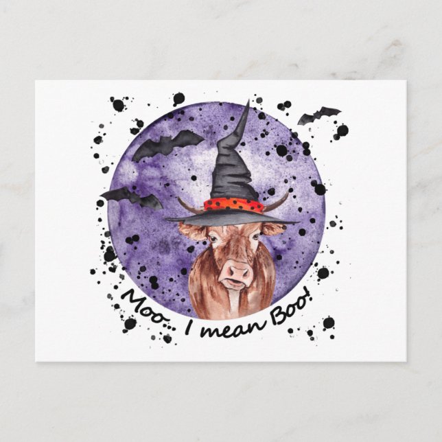 Postal Halloween Cow Moo me refiero a Boo Funny (Anverso)