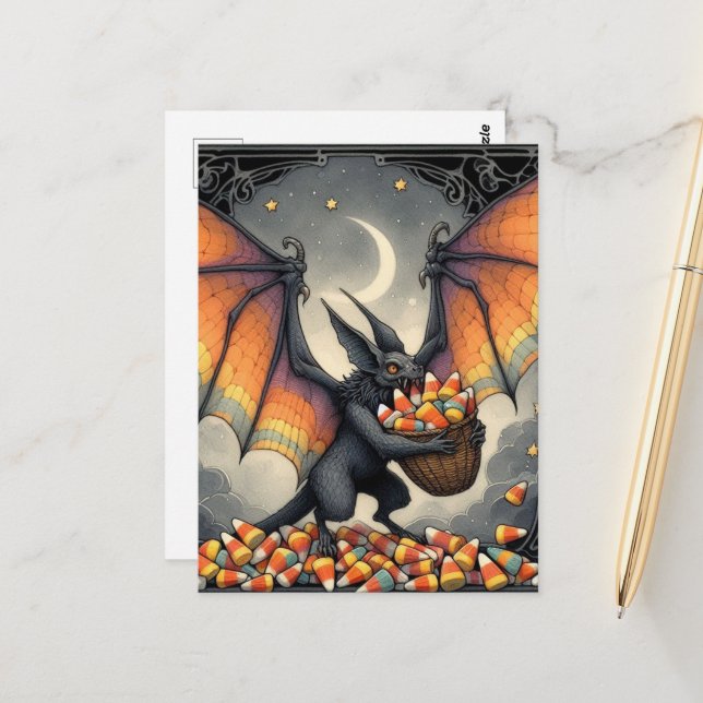 Postal Halloween Creature With Candy (Anverso/Reverso In Situ)