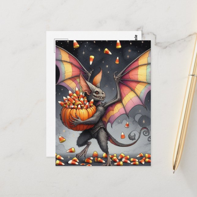 Postal Halloween Creature With Candy (Anverso/Reverso In Situ)