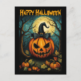 Postal Halloween Creepy Bow Pumpkin Black