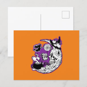 Postal Halloween Crescent Moon Witch Skull