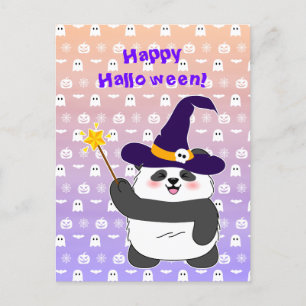 Postal Halloween Curte Baby Panda Witch Magic Wand
