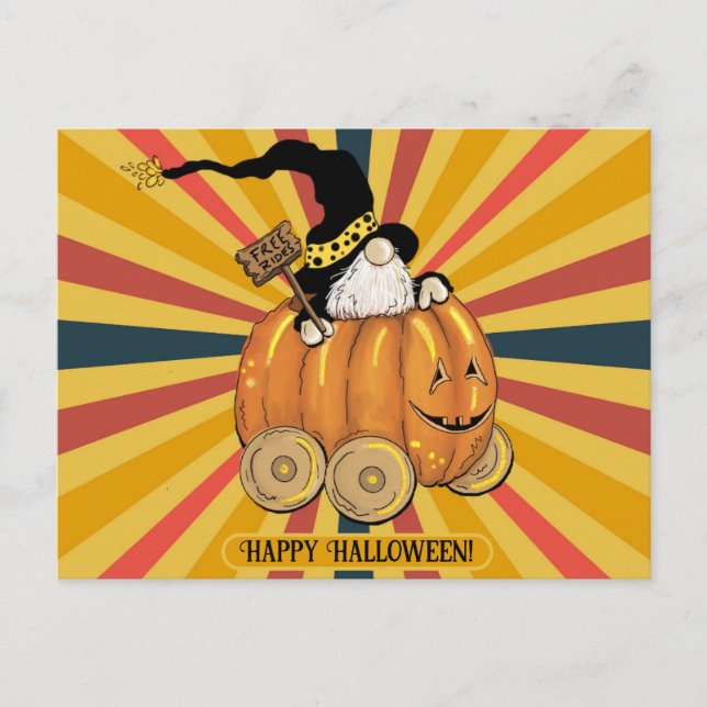 Postal Halloween Cute Funny Gnome Calabaza Colorosa (Anverso)