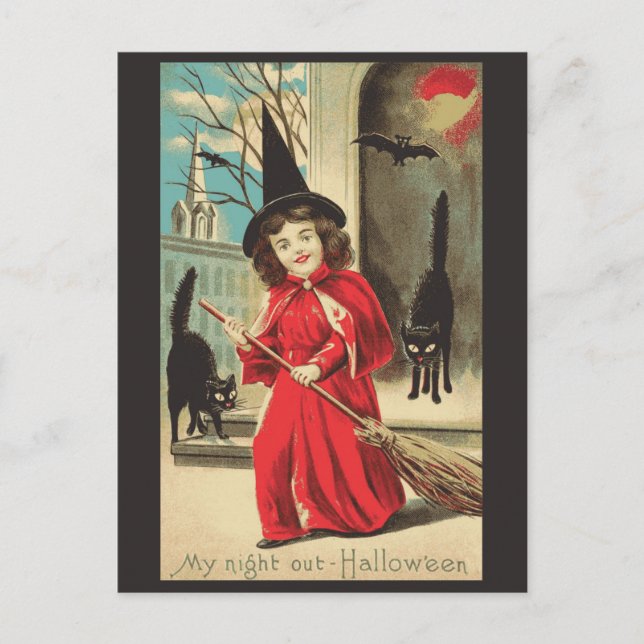 Postal Halloween Cute Funny Vintage Witch (Anverso)