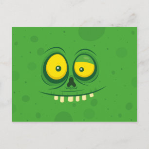 Postal Halloween Cute Green Monster Face