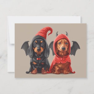 Postal Halloween Dachshund Perro Devil Bat