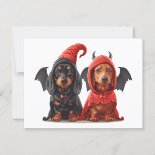 Postal Halloween Dachshund Perro Devil Bat