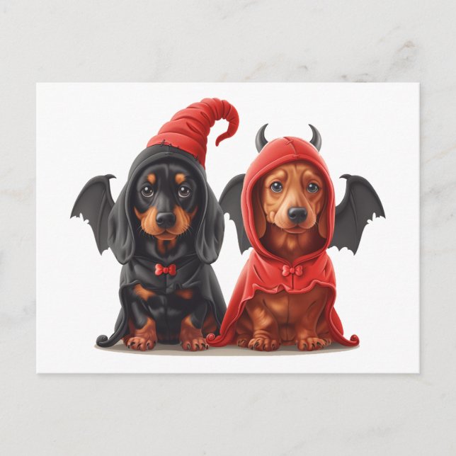 Postal Halloween Dachshund Perro Devil Bat (Anverso)