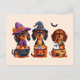 Postal Halloween Dachshund Perros Calabaza Cubo de Vela