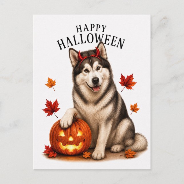 Postal Halloween de Alaskan Malamute (Anverso)