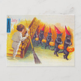 Postal Halloween de alegría (gatos negros)