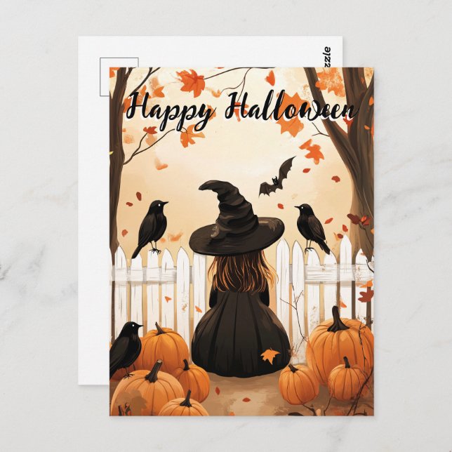 Postal Halloween de bruja suave (Anverso / Reverso)