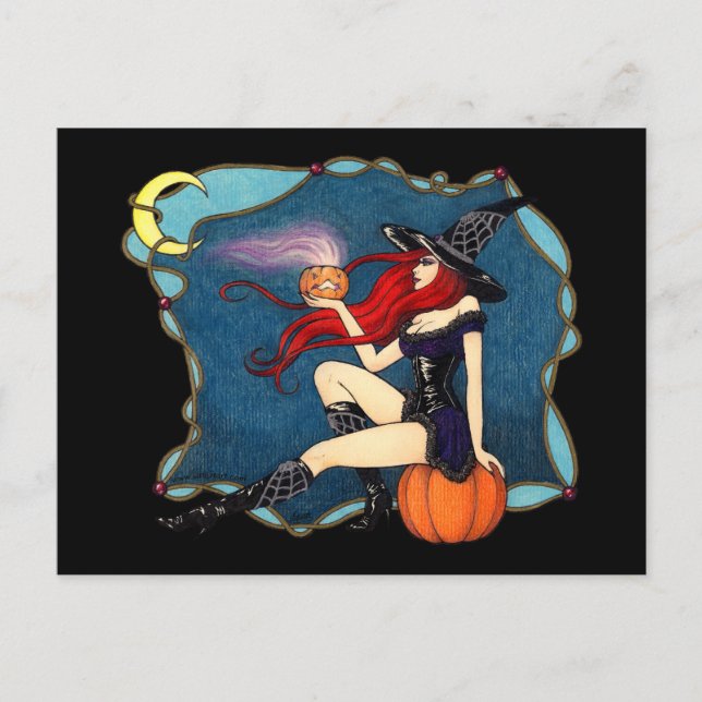 Postal Halloween de brujas de cabello rojo (Anverso)