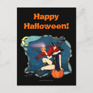 Postal Halloween de brujas de cabello rojo