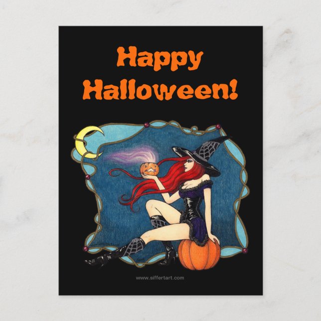 Postal Halloween de brujas de cabello rojo (Anverso)