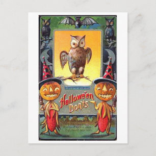 Postal Halloween de búho y calabaza