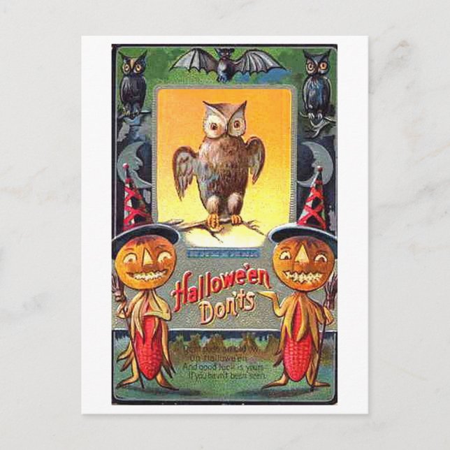 Postal Halloween de búho y calabaza (Anverso)
